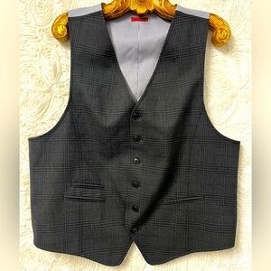 John Varvatos Gray Check Slim Tailored Fit Wedding Party Suiting Vest Men’s M
